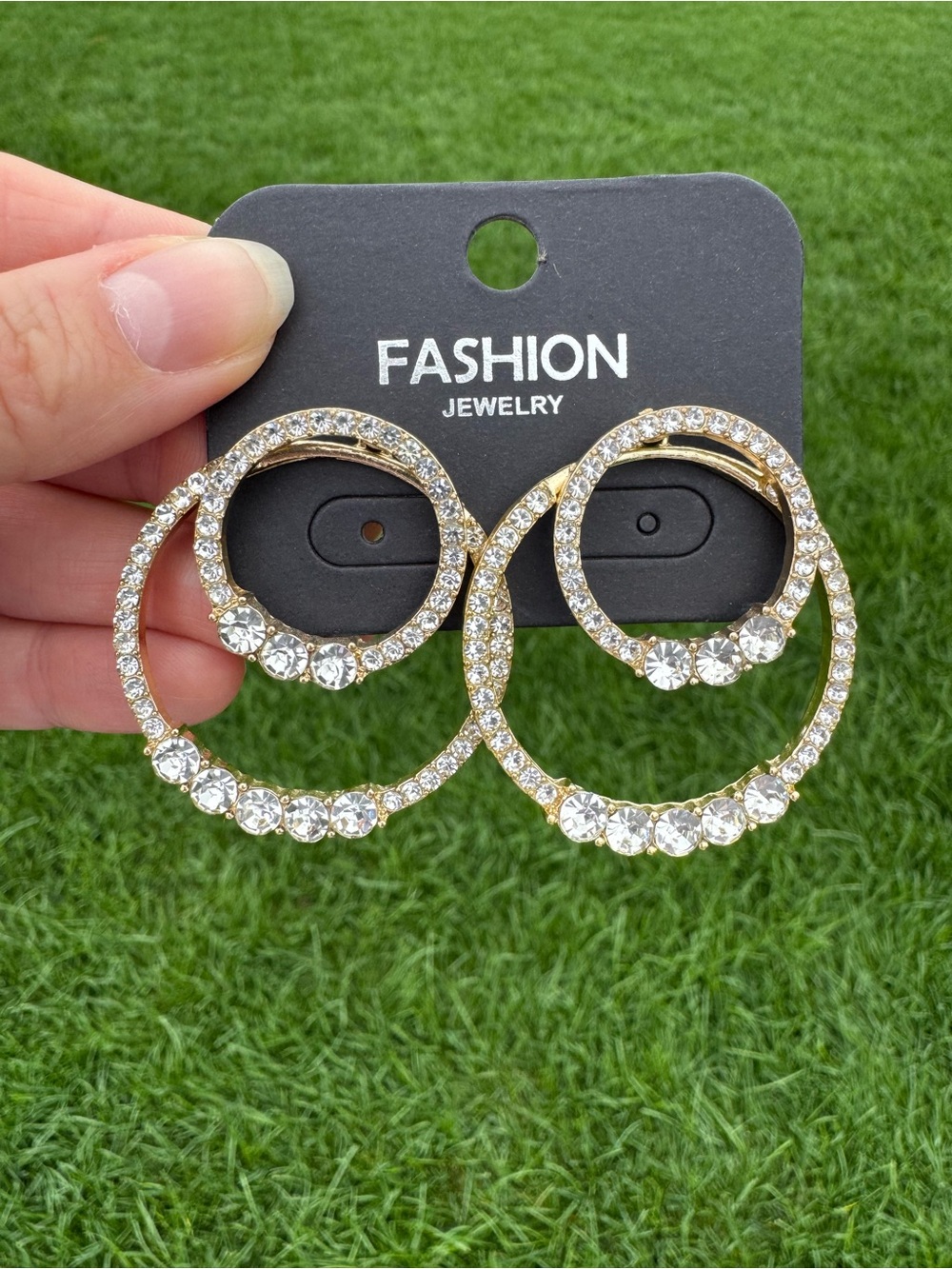 $12 or 3/$30! Fashion Jewelry Gold Crystal Double Circle Drop Earrings